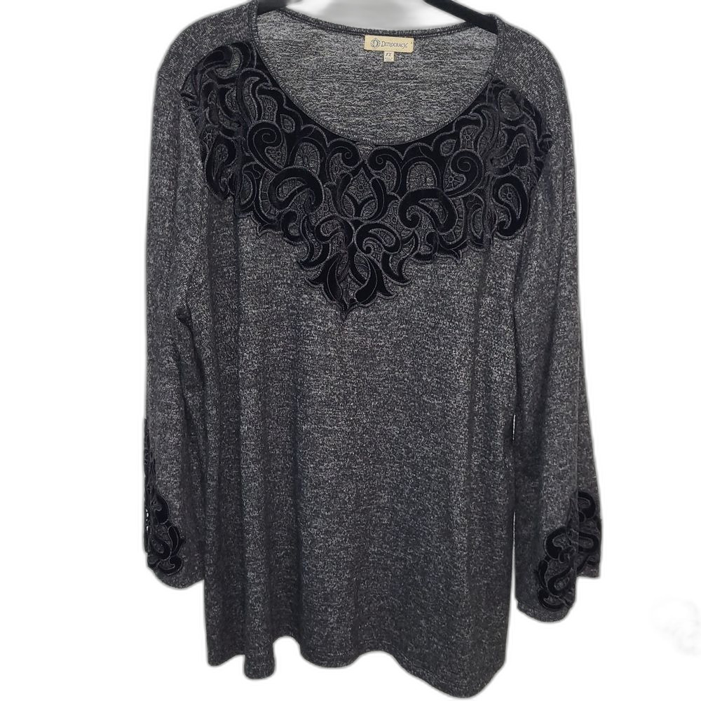 Democracy Gray Top with Black Detailing